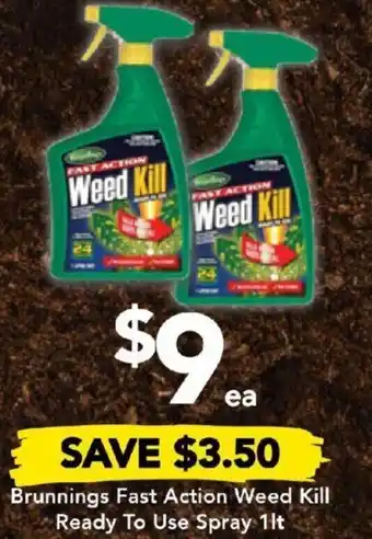 Drakes Brunnings Fast Action Weed Kill Ready To Use Spray 1lt offer