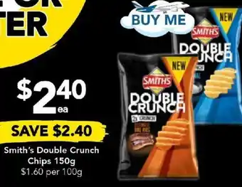 Drakes Smith's Double Crunch Chips Smith's Double Crunch Chips 150g $1.60 per 100g offer