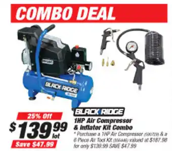 SuperCheap Auto Black Ridge 1HP Air Compressor & Inflator Kit Combo offer