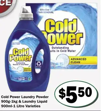 Friendly Grocer Cold Power Laundry Powder 900g-1kg & Laundry Liquid 900ml-1L offer