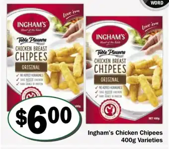 Friendly Grocer Ingham's Chicken Chipees 400g offer