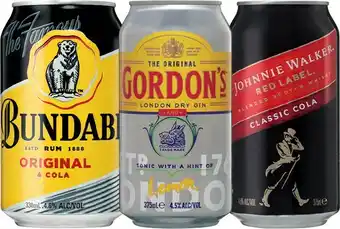IGA Bundaberg Rum & Cola 4.6% Varieties, Gordon’s Gin & Tonic 4.5% or Johnnie Walker Red & Cola 4.6% 10 Pack offer