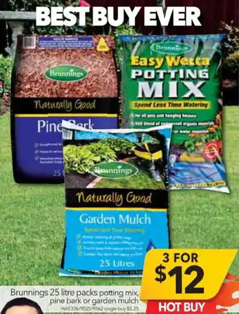 Cheap as Chips Brunnings 25 litre packs potting mix, pine bark, or garden mulch offer