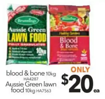 Cheap as Chips Blood & Bone 10kg or Aussie Green Lawn Food 10kg offer