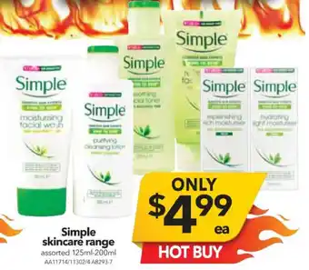Cheap as Chips Simple Skincare Range Assorted 125ml-200ml offer