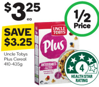 Woolworths Uncle Tobys Plus Cereal 410-435g offer