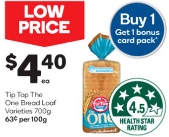 Woolworths Tip Top The One Bread Loaf Varieties 700g offer