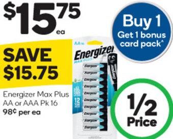 Woolworths Energizer Max Plus AA or AAA Pk 16 offer
