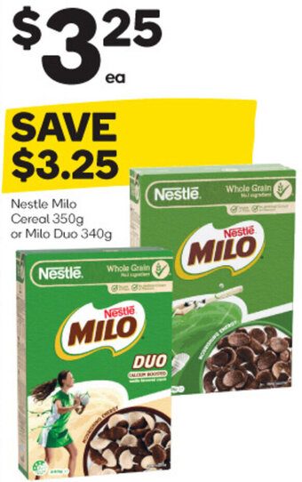 Woolworths Nestle Milo Cereal 350g or Milo Duo 340g offer