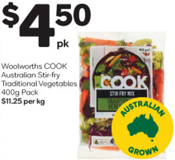 Woolworths COOK Australian Stirfry Traditional Vegetables 400g Pack