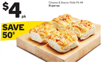 Woolworths Cheese & Bacon Rolls Pk 4# offer