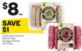 Woolworths Woolworths Premium Butcher Style Sausage Varieties 450-500g offer