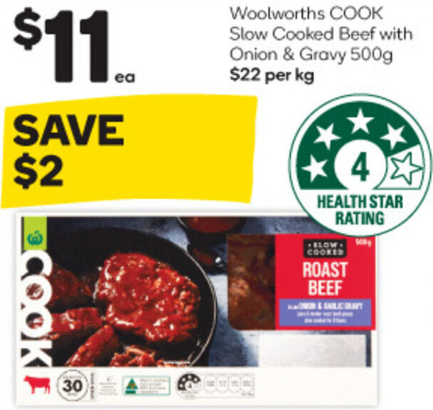 Woolworths COOK Slow Cooked Beef with Onion & Gravy 500g offer at