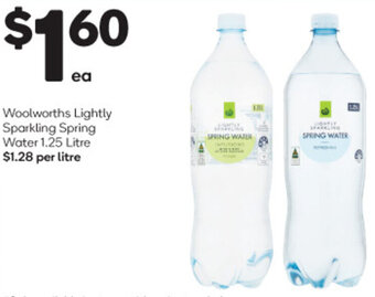 Woolworths Woolworths Lightly Sparkling Spring Water 1.25 Litre offer
