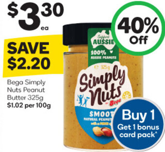 Woolworths Bega Simply Nuts Peanut Butter 325g offer