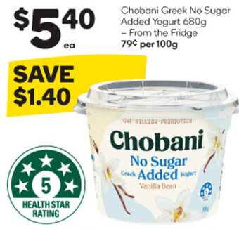 Woolworths Chobani Greek No Sugar Added Yogurt 680g offer