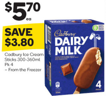 Woolworths Cadbury Ice Cream Sticks 300-360ml offer