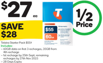 Woolworths Telstra Starter Pack $55+ Includes: offer