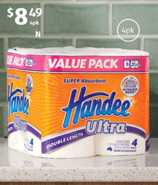 Handee Paper Towel Double Length 4pk offer at ALDI