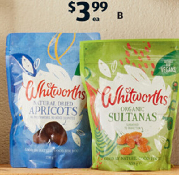 Natural Apricots 250g or Organic Sultanas 450g offer at ALDI