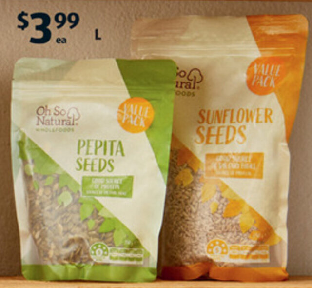 Pepita Seeds 350g or Sunflower Seeds 650g offer at ALDI