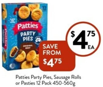 Foodworks Patties Party Pies, Sausage Rolls or Pasties 12 Pack 450-560g offer