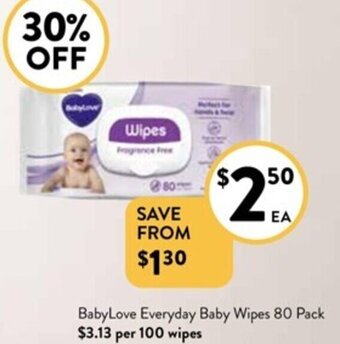 Foodworks BabyLove Everyday Baby Wipes 80 Pack offer