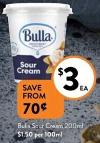 Foodworks Bulla Sour Cream 200ml offer