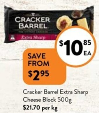 Foodworks Cracker Barrel Extra Sharp Cheese Block 500g offer