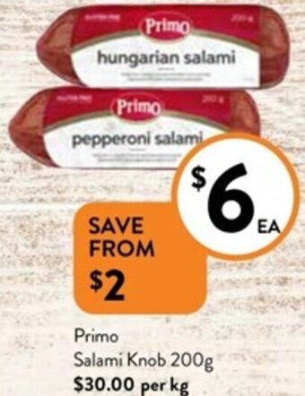 Foodworks Primo Salami Knob 200g offer