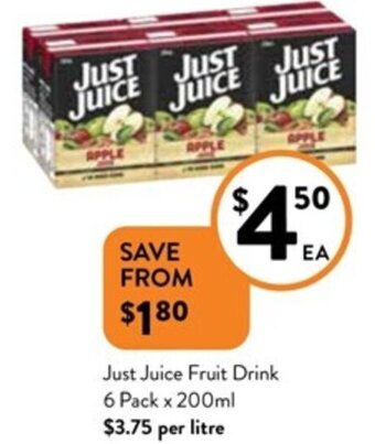 Just Juice Fruit Drink 6 Pack x 200ml
