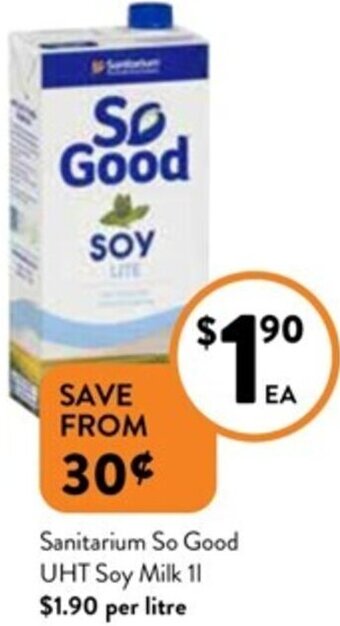 Foodworks Sanitarium So Good UHT Soy Milk 1L offer