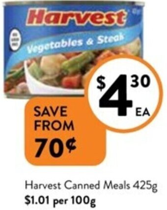 Foodworks Harvest Canned Meals 425g offer