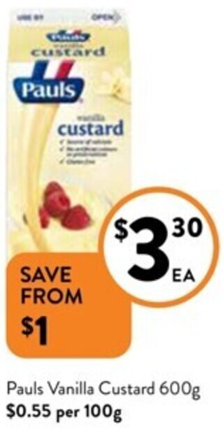 Foodworks Pauls Vanilla Custard 600g offer