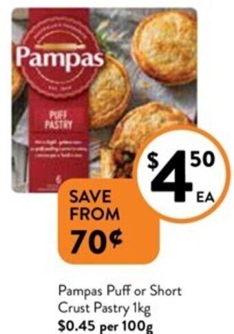Foodworks Pampas Puff or Short Crust Pastry 1kg offer