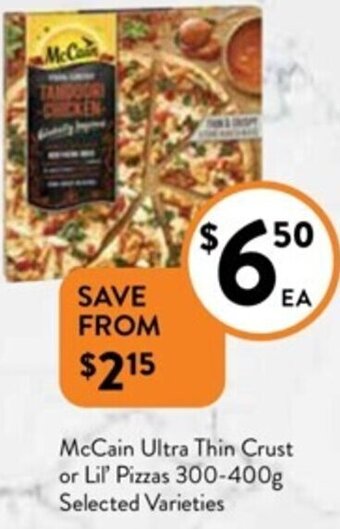 Foodworks McCain Ultra Thin Crust or Lil' Pizzas 300-400g Selected Varieties offer