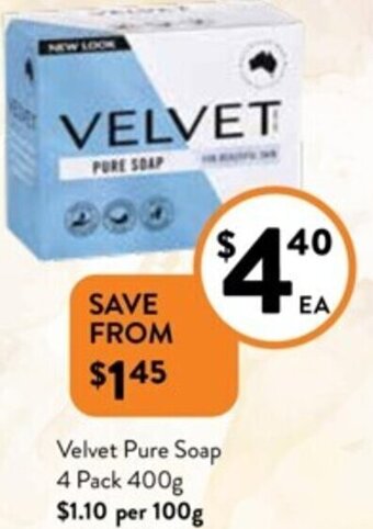 Foodworks Velvet Pure Soap 4 Pack 400g offer