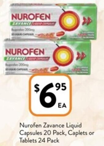 Foodworks Nurofen Zavance Liquid Capsules 20 Pack, Caplets or Tablets 24 Pack offer