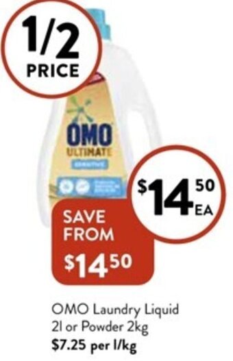 Foodworks OMO Laundry Liquid 2L or Powder 2kg offer