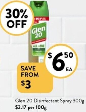 Foodworks Glen 20 Disinfectant Spray 300g offer
