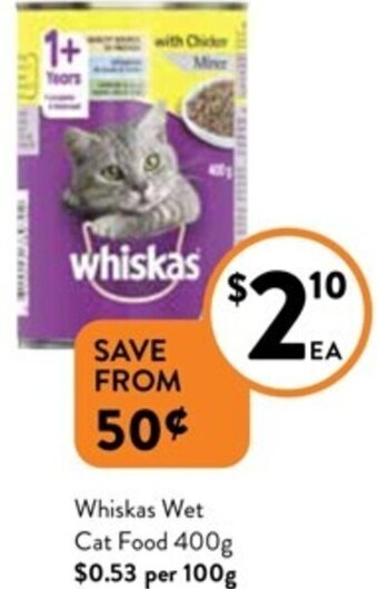 Foodworks Whiskas Wet Cat Food 400g offer
