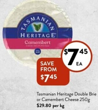 Tasmanian Heritage Double Brie or Camembert Cheese 250g