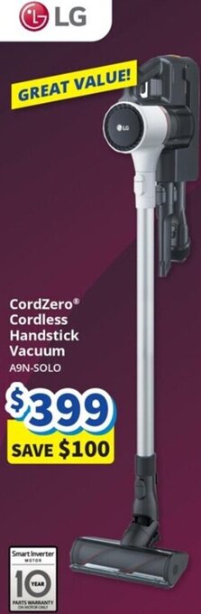 Bi-Rite LG CordZero® Cordless Handstick Vacuum A9N-SOLO offer