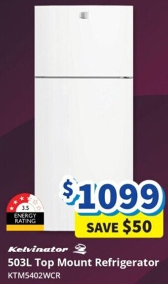 Bi-Rite Kelvinator 503L Top Mount Refrigerator offer