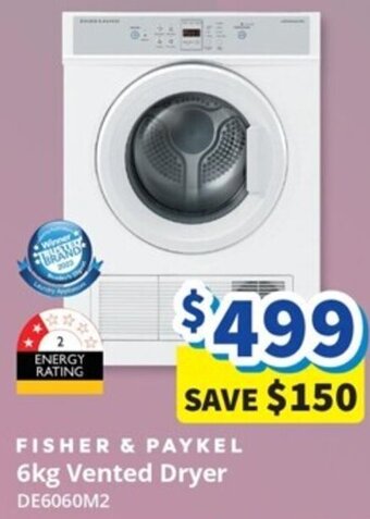 Bi-Rite FISHER & PAYKEL 6kg Vented Dryer DE6060M2 offer