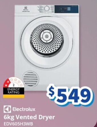 Bi-Rite Electrolux 6kg Vented Dryer EDV605H3WB offer