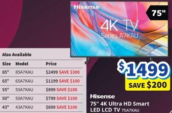 Bi-Rite Hisense 75" 4K Ultra HD Smart LED LCD TV 75A7KAU offer