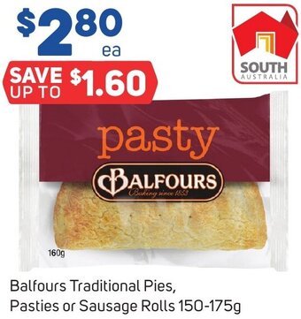 Foodland Balfours Traditional Pies, Pasties or Sausage Rolls 150-175g offer