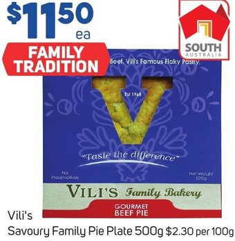 Foodland Vili's Savoury Family Pie Plate 500g offer