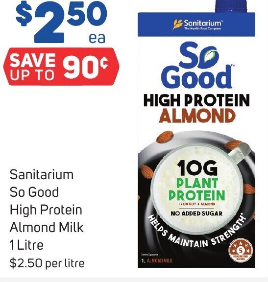 Sanitarium So Good High Protein Almond Milk 1 Litre offer at Foodland